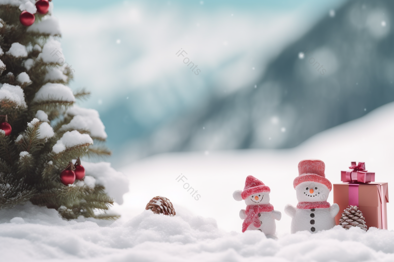 冬天白色雪地圣诞树小雪人摄影图,高清,摄影图,摄影图片,图片大全,摄影图免费下载